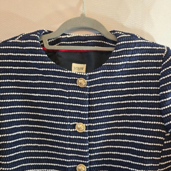 J CREW STRIPED TWEED LADY JACKET SIZE 6 BLUE WHITE BUTTON CLOSURE NWT - Picture 4 of 10